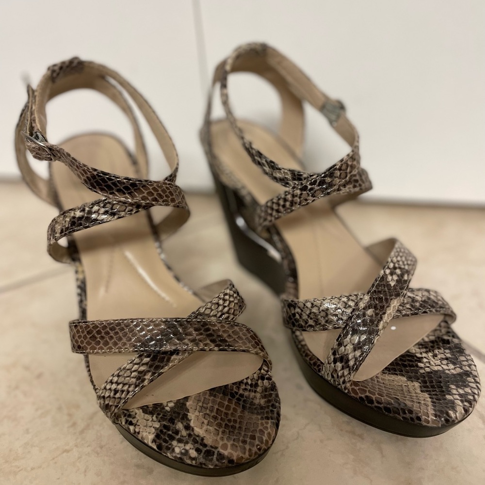 Andrew Geller NADYA Cream/Blk Snake with Silver Cut Out Platform Sandals 10M